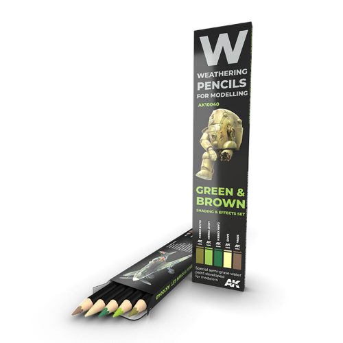 AK Interactive Watercolor Pencils GREEN AND BROWN CAMOUFLAGES SET/5 (AK10040)