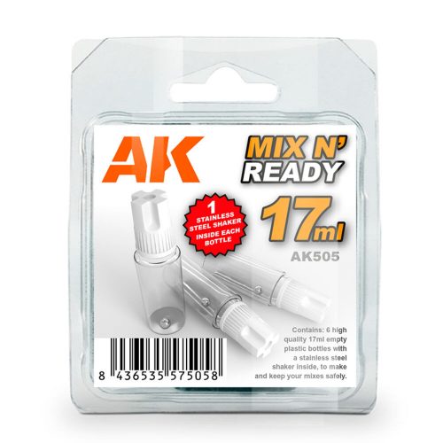 AK Interactive MIX AND READY - Acrylics (6 Empty, 17ml jars WITH SHAKER BALL) (AK505)