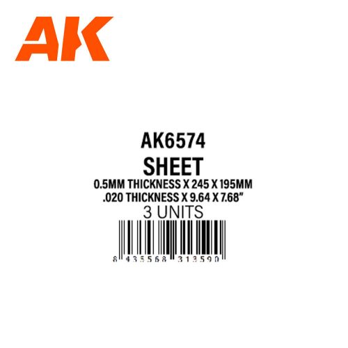 AK Interactive 05mmthickness x 245 x 195mm - STYRENE SHEET (AK6574)