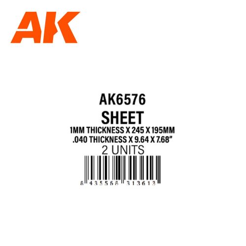 AK Interactive 1mmthickness x 245 x 195mm - STYRENE SHEET (AK6576)