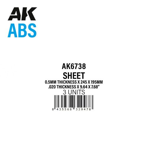 AK Interactive 05mm thickness x 245 x 195mm - ABS SHEET (AK6738)