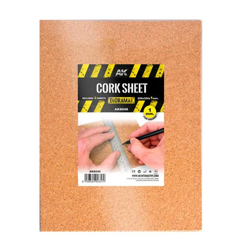 AK Interactive CORK SHEETS - FINE GRAINED / LAMINAS CORCHO - GRANO FINO - 200 x 300 x 1mm (2 SHEETS/LAMINAS) (AK8046)