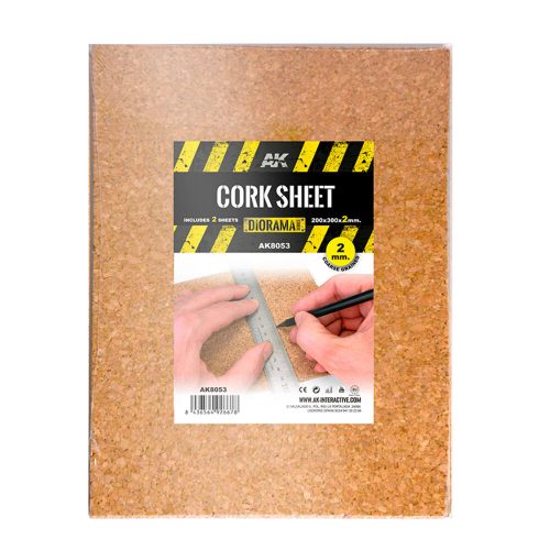 AK Interactive CORK SHEETS - COARSE GRAINED / LAMINAS CORCHO - GRANO GRUESO - 200 x 300 x 2mm (2 SHEETS/LAMINAS) (AK8053)