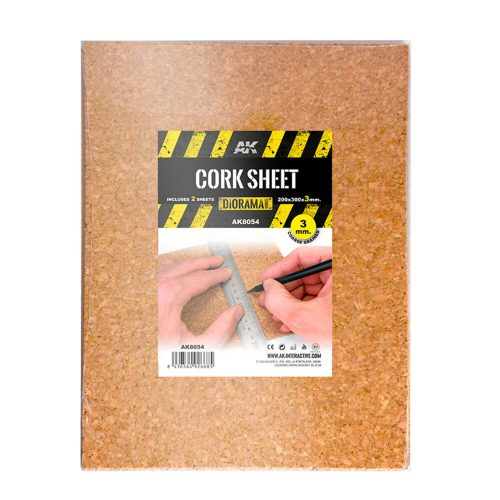 AK Interactive CORK SHEETS - COARSE GRAINED / LAMINAS CORCHO - GRANO GRUESO - 200 x 300 x 3mm (2 SHEETS/LAMINAS) (AK8054)