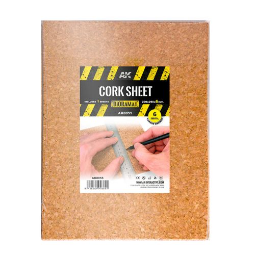 AK Interactive CORK SHEETS - COARSE GRAINED / LAMINAS CORCHO - GRANO GRUESO - 200 x 290 x 6mm (1 SHEETS/LAMINAS) (AK8055)