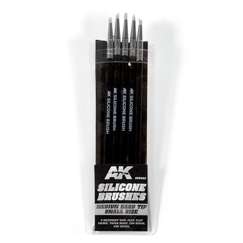 AK Interactive SET 5 PINCELES DE SILICONA DUREZA MEDIA TAMAÑO PEQUEÑO / SET OF 5 SILICONE BRUSHES MEDIUM HARD TIP SMALL (AK9085)