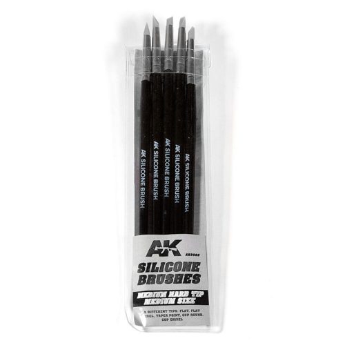 AK Interactive SET 5 PINCELES DE SILICONA DUREZA MEDIA TAMAÑO MEDIO / SET OF 5 SILICONE BRUSHES MEDIUM HARD TIP MEDIUM (AK9086)