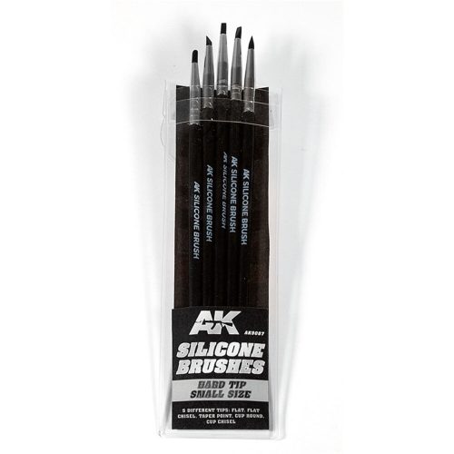 AK Interactive SET 5 PINCELES DE SILICONA DUREZA DURA TAMAÑO PEQUEÑO / SET OF 5 SILICONE BRUSHES HARD TIP SMALL (AK9087)