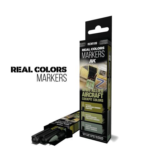 AK Interactive WWII ALLIED AIRCRAFT COCKPIT COLORS - SET 3 REAL COLORS MARKERS (RCM109)