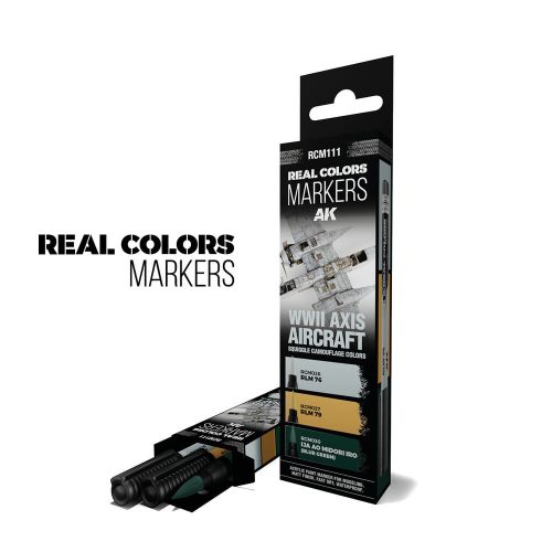 AK Interactive WWII AXIS AIRCRAFT SQUIGGLE CAMOUFLAGE COLORS - SET 3 REAL COLORS MARKERS (RCM111)