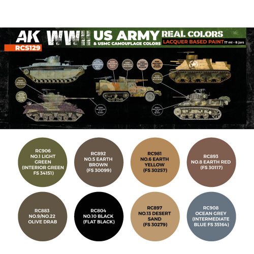 AK Interactive WWII US Army & USMC Camouflage Colors SET (RCS129)