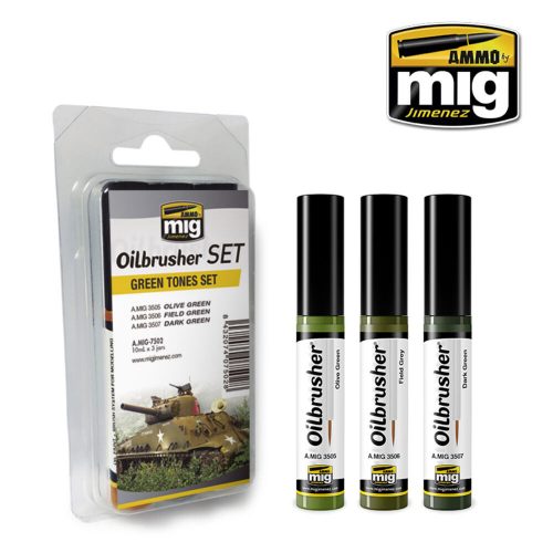 AMMO Green Tones OILBRUSHER SET (A.MIG-7502)