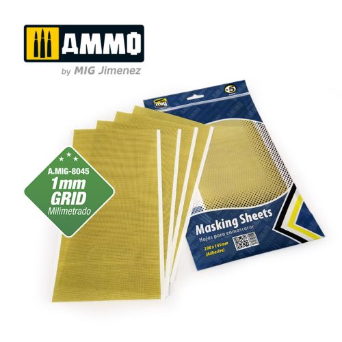 AMMO Masking Sheets 1mm Grid (x5 sheets, 290mm x 145mm, adhesive) (A.MIG-8045)