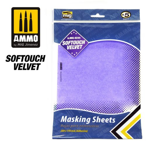 AMMO Softouch Velvet Masking Sheets (x5 sheets, 280mm x 195mm, adhesive) (A.MIG-8244)