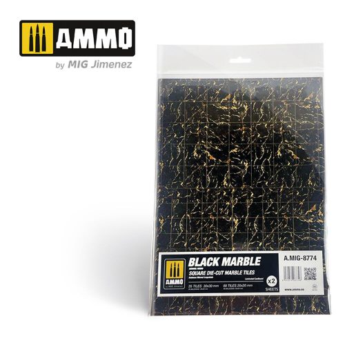 AMMO Black Marble. Square Die-cut Marble Tiles - 2 pcs (A.MIG-8774)