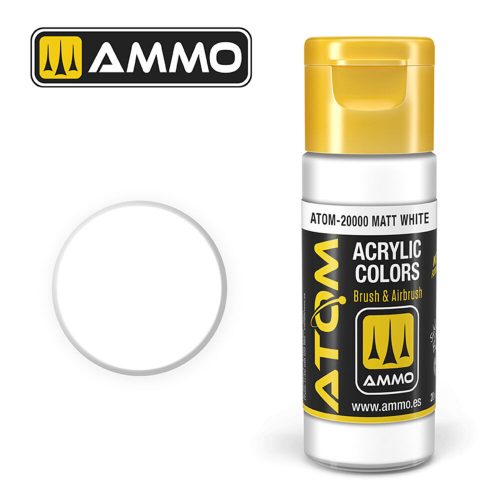 AMMO ATOM COLOR Matt White Acrylic Paint 20 ml (ATOM-20000)