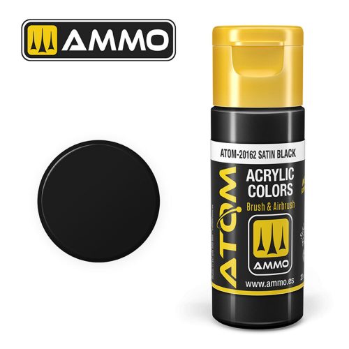 AMMO ATOM COLOR Satin Black Acrylic Paint 20 ml (ATOM-20162)