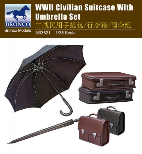 Bronco WWII Civilian Suitcase with Umbrella Set 1:35 (AB3521)