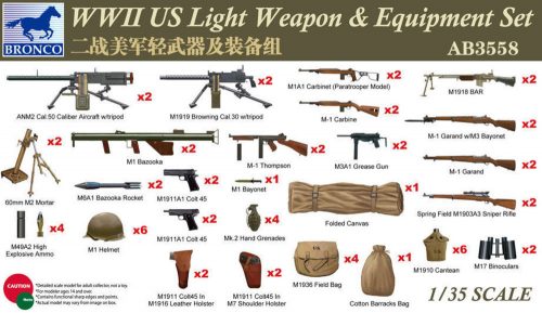 Bronco WWII US Light Weapon & Equipment Set 1:35 (AB3558)