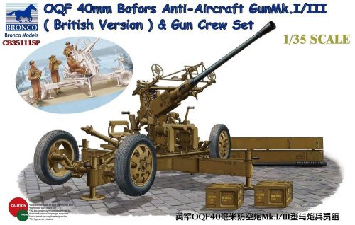 Bronco OQF Bofors 40mm Anti-Aircraft Gun Mk. Mk.I/III (British Army)&Gun Crew Set 1:35 (CB35111SP)