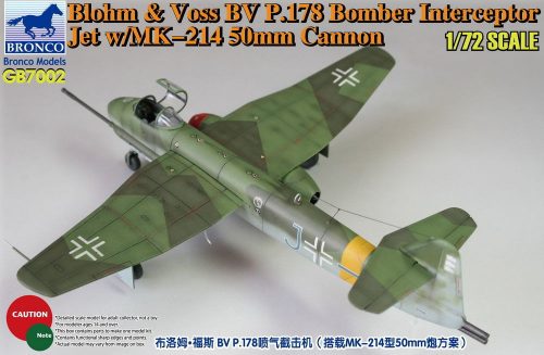 Bronco Blohm & Voss BV P178 Bomber Interceptor Jet w/MK-214 50mm Cannon 1:72 (GB7002)