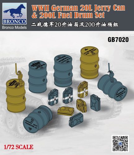 Bronco WWII German 20L Jerry Can & 200L Fuel Drum Set 1:72 (GB7020)