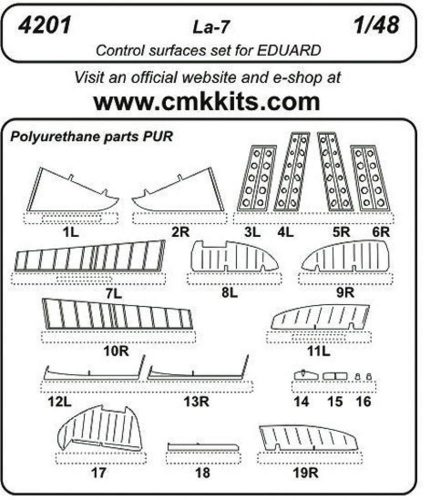 CMK Lavochkin La-7 Control Surfaces für Eduard Bausatz  (129-4201)