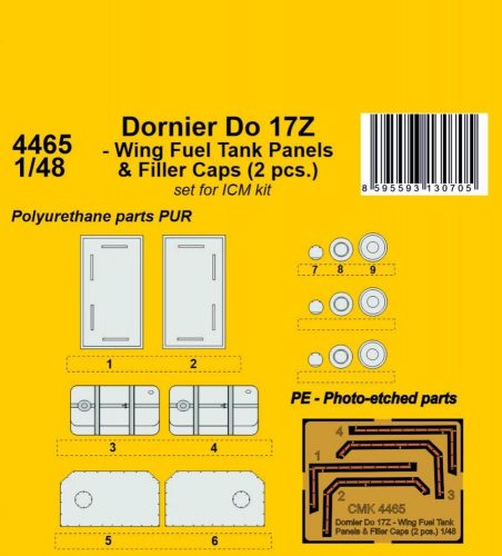 CMK Dornier Do 17Z - Wing Fuel Tank Panels & Filler Caps (2 pcs.) 1:48 (129-4465)