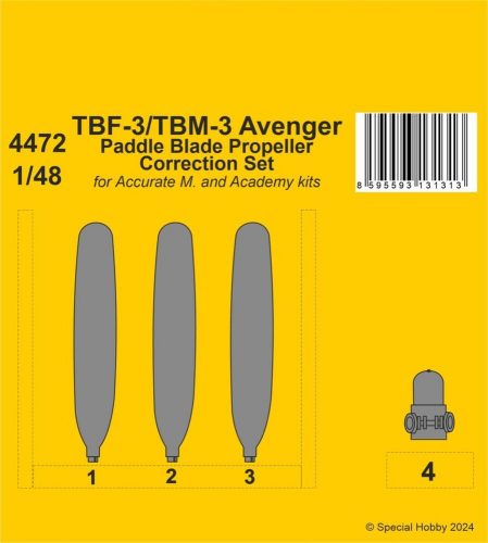 CMK TBF-3/TBM-3 Avenger Paddle Blade Propeller Correction Set for Accurate/Academy kits 1:48 (129-4472)