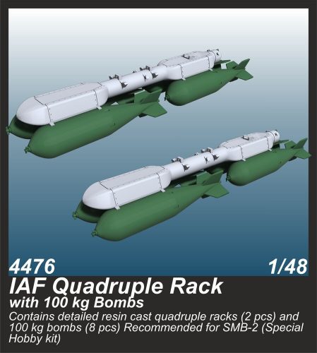 CMK IAF Quadruple Rack with 100 kg Bombs (2 pcs.) / for SMB-2, Sa'ar and Mirage III kits 1:48 (129-4476)