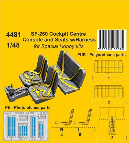 CMK SF-260 Cockpit Centre Console and Seats w/Harness / for SH kits 1:48 (129-4481)