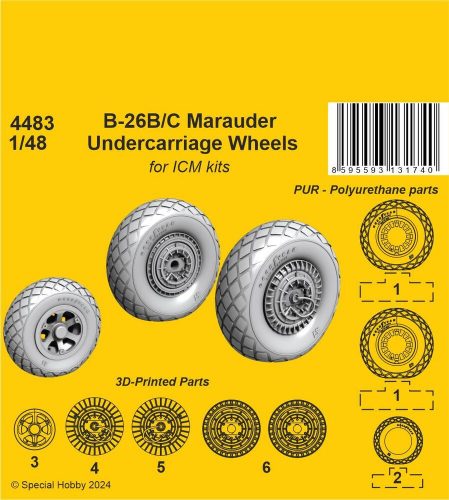 CMK B-26B/C Marauder Undercarriage Wheels / for ICM kit 1:48 (129-4483)