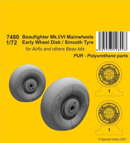 CMK Beufighter Mk.I/VI Mainwheels - Early Wheel Hub / Smooth Tyre 1:72 (129-7480)