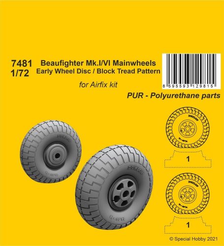 CMK Beaufighter Mk.I/VI Mainwheels - Early Wheel Disk / Block Tread Pattern 1:72 (129-7481)