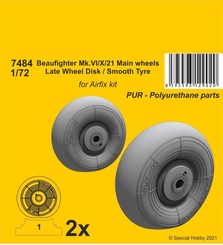 CMK Beaufighter Mk.VI/X/21 Mainwheels - Late Wheel Disk / Smooth Tyre 1:72 (129-7484)