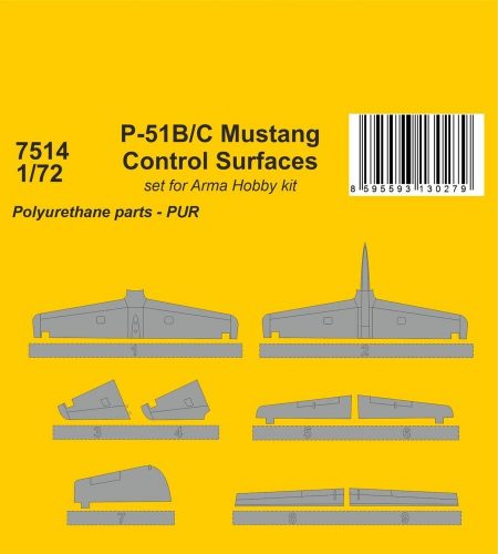 CMK P-51B/C Mustang Control Surfaces 1/72 / for Arma Hobby kit 1:72 (129-7514)