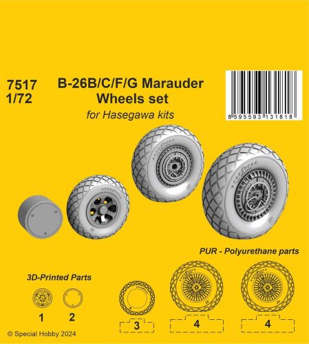 CMK B-26B/C/F/G Marauder Wheels set / for Haseg. and Edu kits 1:72 (129-7517)