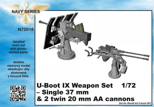 CMK U-Boot IX Weapon Set-Single37mm&2twin20m AA cannons for Revell kit 1:72 (129-N72018)