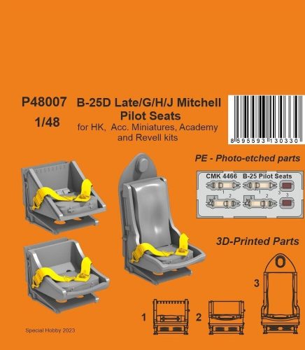 CMK B-25D Late/G/H/J Mitchell Pilot Seats / for HK, Acc. Miniatures, Academy and Revell kits 1:48 (129-P48007)