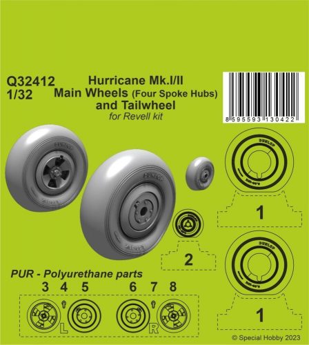 CMK Hurricane Mk.I/II Main Wheels (Four Spoke Hubs) and Tailwheel 1:32 (129-Q32412)