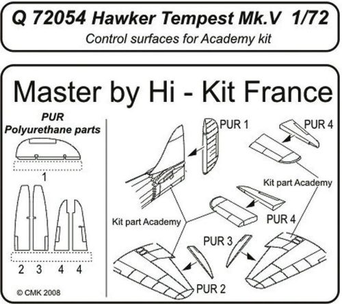 CMK Hawker Tempest Mk. V Control Surfaces für Academy Bausatz  (129-Q72054)