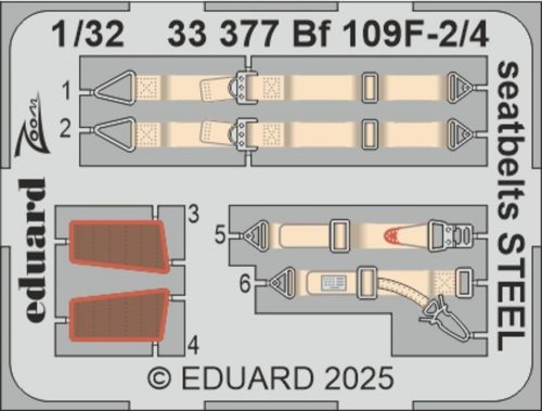 Eduard Bf 109F-2/4 seatbelts STEEL  HOBBY 2000 / HASEGAWA 1:32 (33377)