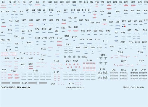 Eduard MiG-21PFM stencils for Eduard 1:48 (D48018)