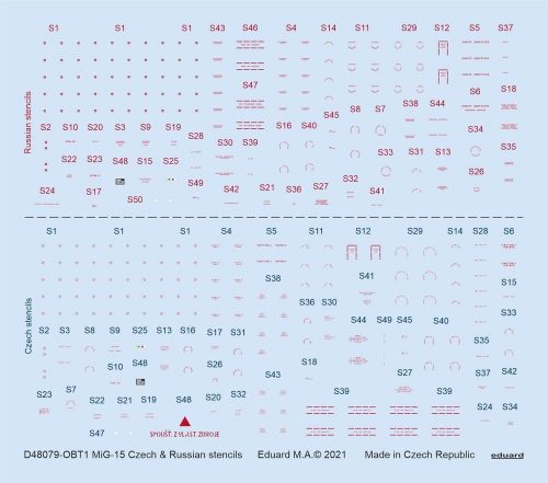 Eduard MiG-15 Czech & Russian stencils 1/48 for BRONCO 1:48 (D48079)