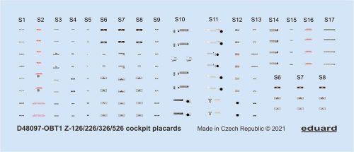 Eduard Z-126/226/326/526 cockpit placards 1/48 EDUARD 1:48 (D48097)