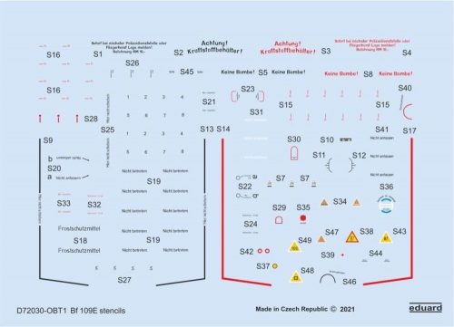 Eduard Bf 109E stencils 1/72 for SPECIAL HOBBY/TAMIYA/AIRFIX 1:72 (D72030)