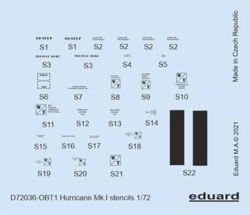 Eduard Hurricane Mk.I stencils for ARMA HOBBY/REVELL/AIRFIX 1:72 (D72036)