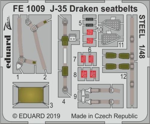 Eduard J-35 Draken seatbelts STEEL for Hasegawa 1:48 (FE1009)