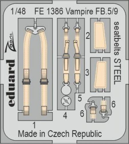 Eduard Vampire FB.5/9 seatbelts STEEL 1/48 AIRFIX 1/48 (FE1386)