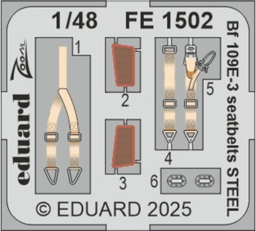 Eduard Bf 109E-3 seatbelts STEEL  HOBBY BOSS 1:48 (FE1502)